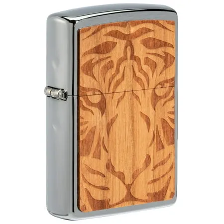 Zippo Woodchuck USA Cherry Tiger Head Brushed Chrome Pocket Lighter