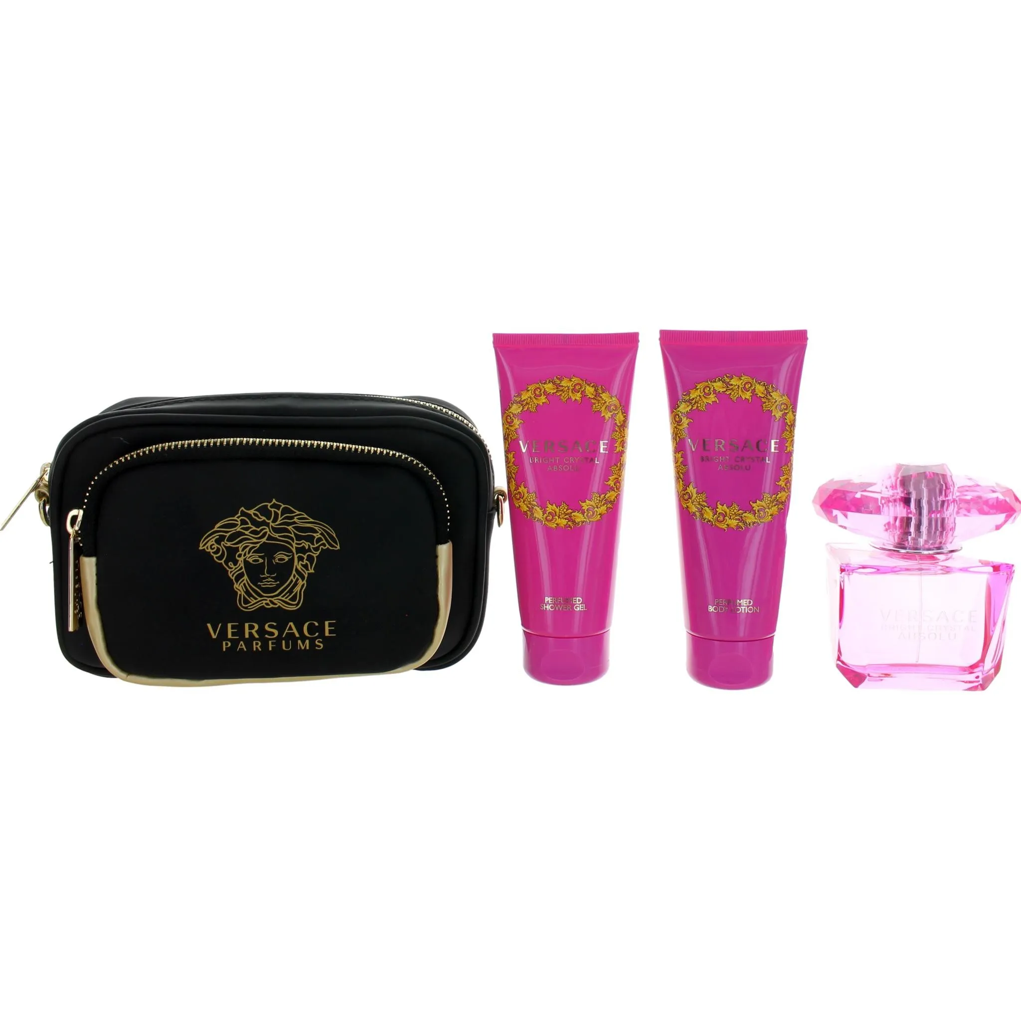 Versace Bright Crystal Absolu by Versace, 4 Piece Gift Set for Women with Purse