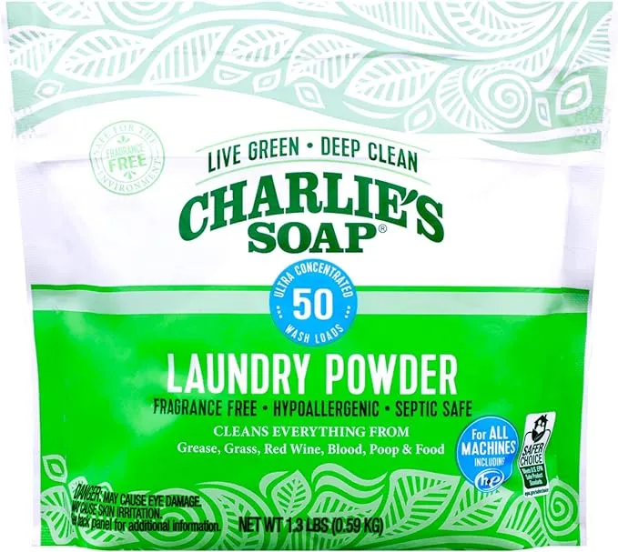 Charlie's Soap, Laundry Detergent Powder, 105 Loads, Unscented, 2.77 lb.,1 Pack