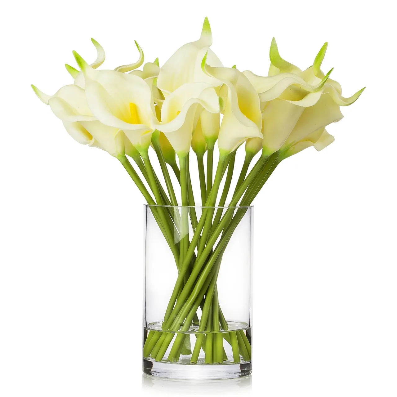 Enova Home 20 Pieces Real Touch Faux Calla Lily Artificial Flowers in Vase with Faux Water for Dining Table Decor, Wedding Event