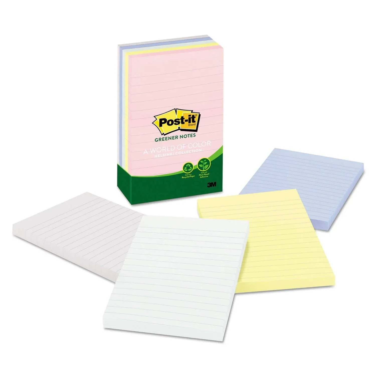 Post-it Greener Notes, 4 in x 6 in, Helsinki Color Collection, Lined 6