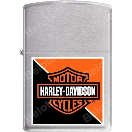 Zippo HD Harley Davidson Orange Black Shield Logo Satin Chrome Lighter NEW