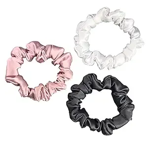 Silk Hair Ties - Charcoal Ivory and Pink (Skinny)