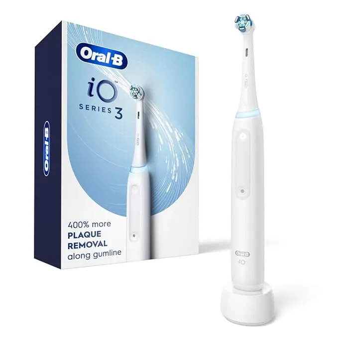 Oral-B IO Series 3 Limited Rechargeable Electric Powered Toothbrush, Black with 2 Brush Heads and Travel Case - Visible Pressure Sensor to Protect