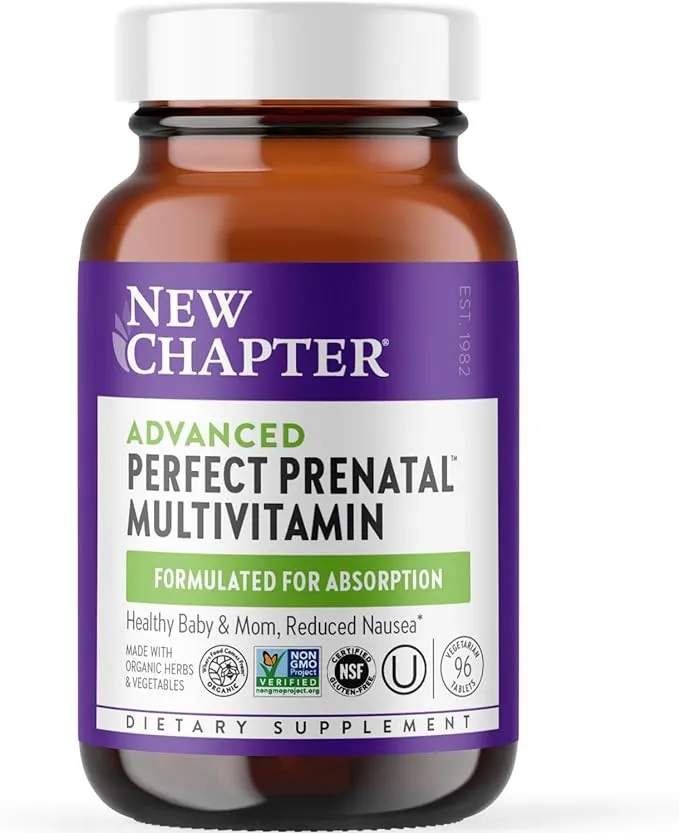 New Chapter Advanced Perfect Prenatal Vitamins - 96ct, Organic, Non-GMO Ingredients for Healthy Baby & Mom - Folate (Methylfolate), Iron, Vitamin D3, Fermented with Whole Foods and Probiotics