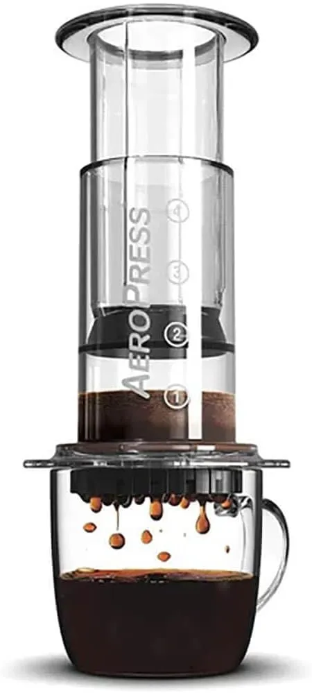 Aeropress Clear Coffee Press – 3 in 1 brew method combines French Press, Pourover, Espresso - Full bodied coffee without grit or bitterness - Small portable coffee maker for camping & travel