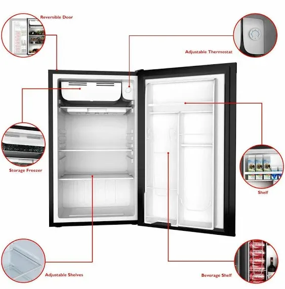 COSTWAY Refrigerador compacto, 3.2 pies cúbicos, mini unidad de refrigerador pequeño de una sola puerta, refrigerador refrigerador para dormitorio, oficina, apartamento (negro)