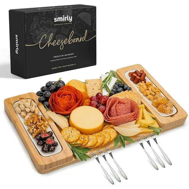 SMIRLY Bamboo Cheese Board & Charcuterie Set