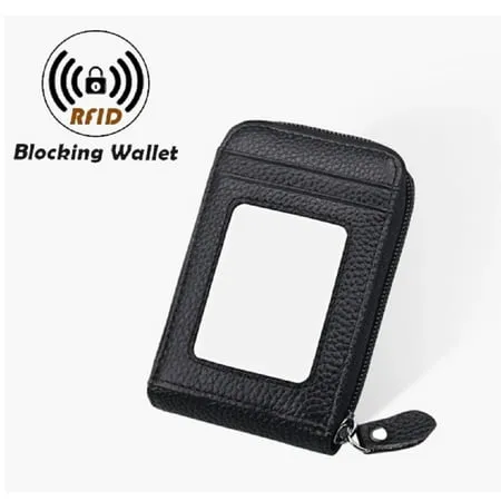 Mens Zipper Wallet RFID Blocking Genuine Leather Bifold Secure Zip Wallets Multi with Credit Card Holder