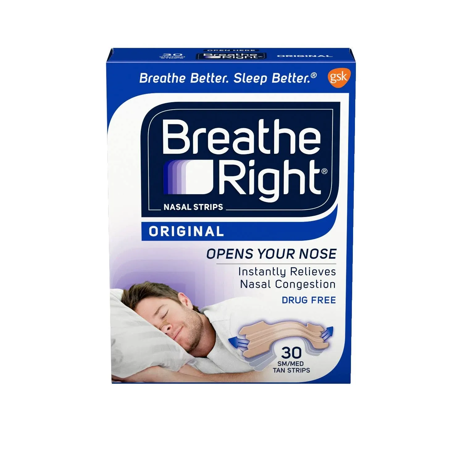 Breathe Right Original Tan Small/Medium Drug-Free Nasal Strips for Nasal Congestion Relief, 30 count