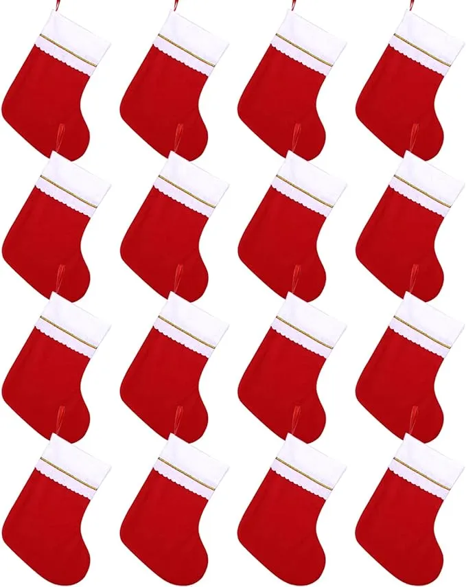 Cooraby 16 Pack Red Felt Christmas Stockings 9 Inches Xmas Fireplace Hanging Stockings Holiday Decorations Stockings for Christmas Decorations