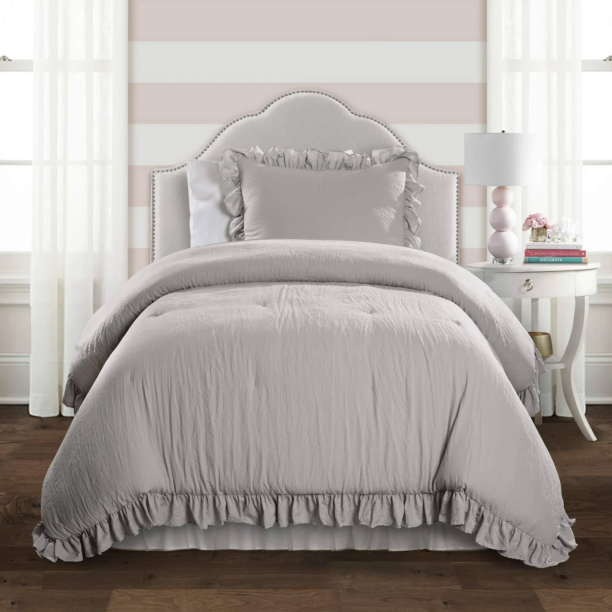 Lush Decor Reyna Comforter Light Gray 2PC Set Twin XL