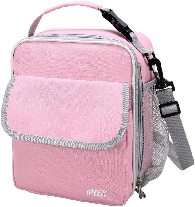 MIER Lunch Box for Kids Insulated Lunchbox Bag Totes for Teens Boys Girls Small Lunch Bags for Adult Men Women with Shoulder Strap and Bottle Pocket, Pink