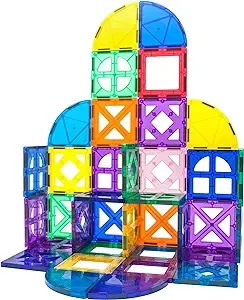 PicassoTiles Magnetic Building Block Quarter Round and Window Set Magnet Construction Toy Educational Kit Engineering STEM Learning Playset Child Brain Development Stacking Blocks Playboards