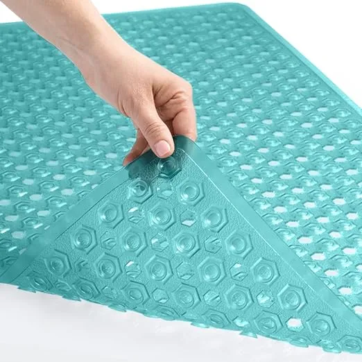 BPA-Free Bath Tub Mat with Suction Cups &amp; Drainage Holes - 35x16 - Turquoise