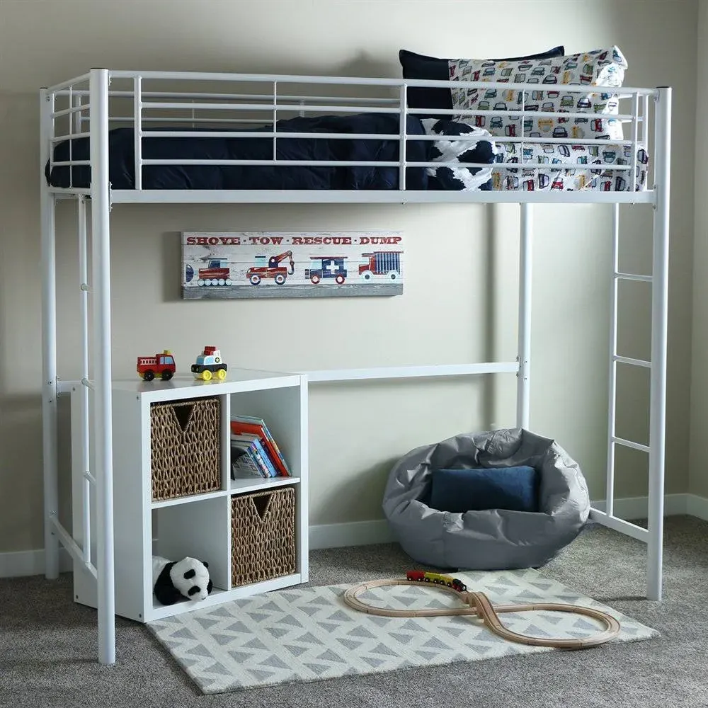 Walker Edison Sunrise Metal Loft Bunk Bed, White, Twin