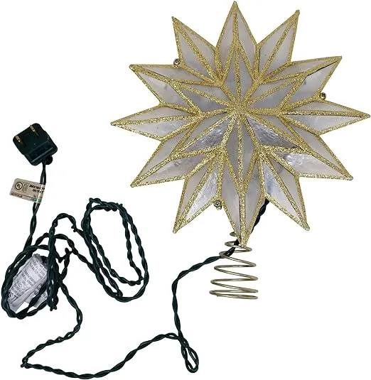 Kurt S. Adler 9.06-Inch UL 10-Light 12-Point Gold Capiz Star Treetop