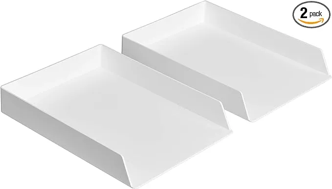 Amazon Basics Rectangular Plastic Desk Organizer Bundle, Letter Tray 2-Pack/Accessory Tray, White