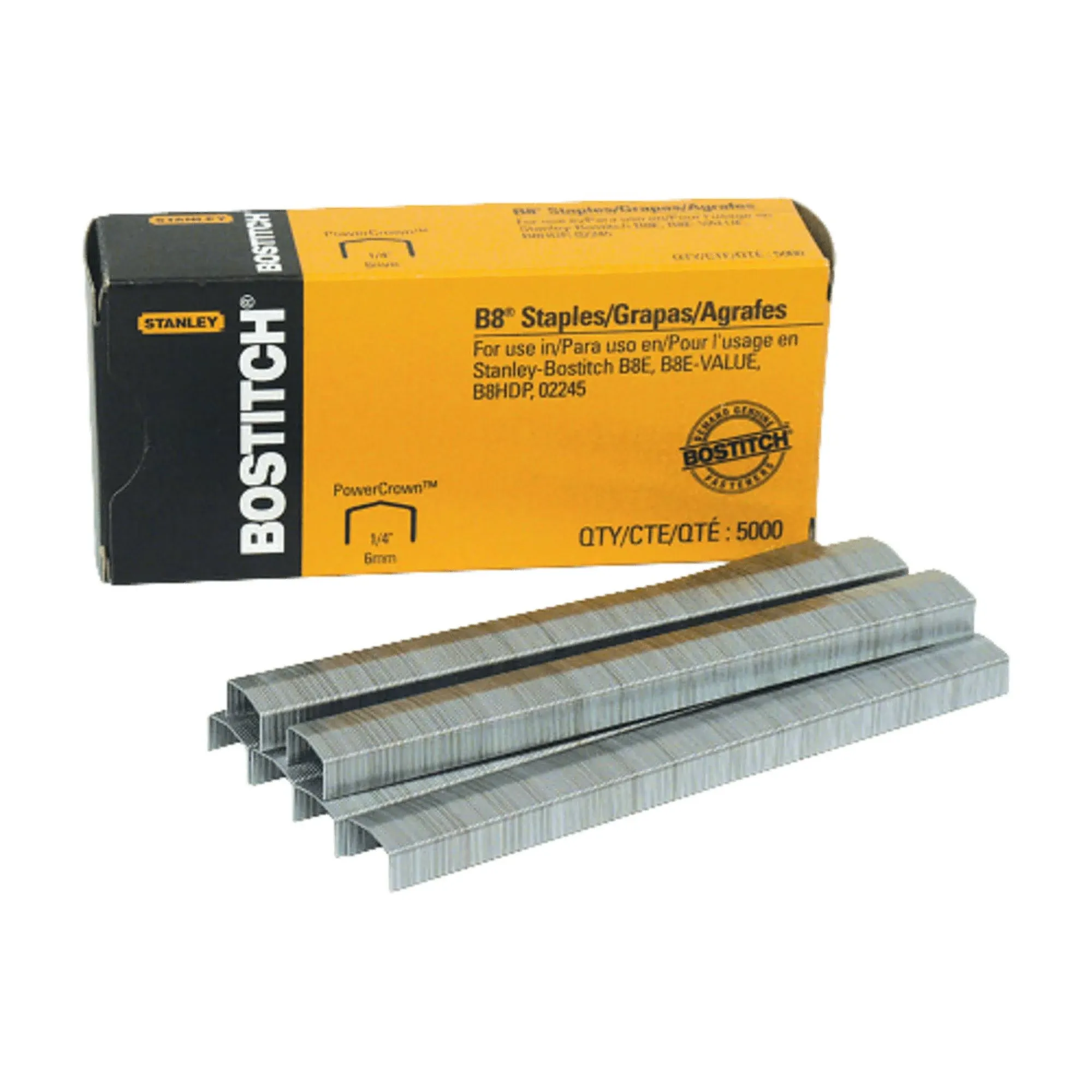 Stanley Bostitch® B8 PowerCrown™ Premium Staples, 1/4", Box Of 5000