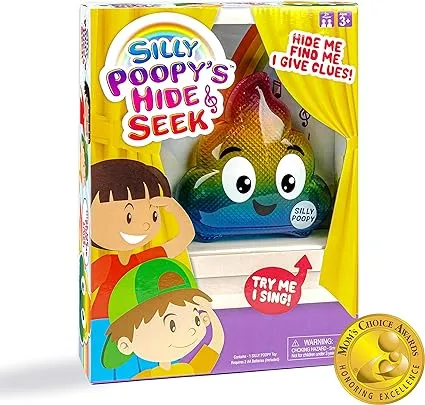 Silly Poopy's Hide & Seek by Relatable, The Talking, Singing, Rainbow Hide & Seek Toy, Stocking Stuffers for Toddlers, Hide and Seek Games, Includes 1 Toy and 2 AA Batteries