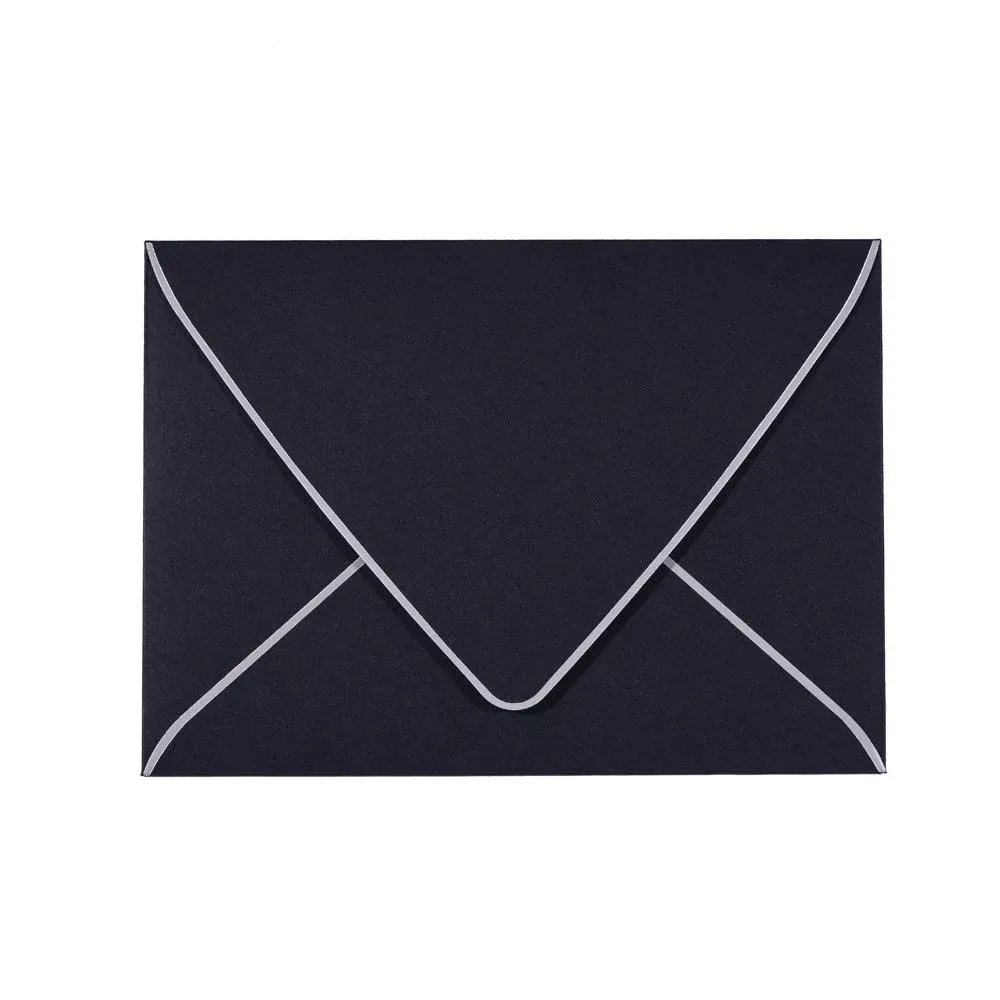 50 Pack, A7 Black Envelopes With Silver Border, Invitation 5 x 7 Envelopes - For 5x7 Cards| Self Seal| Perfect for Weddings, Invitations, Photos, Baby Shower| 5.25 x 7.25 Inches(Black-Silver Border)