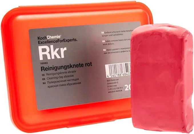 KOCHCHEMIE Koch-Chemie - Abrasive Clay Bar - Reinigungsknete Rot, Safe for Paintwork and Glass, Removes Stubborn Deposits (200 Grams)