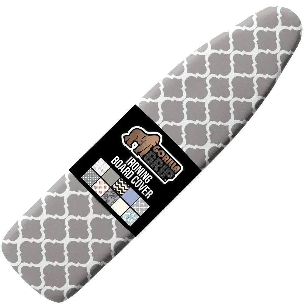 Gorilla Grip The Original Ironing Board Cover, Silicone Coating, Full Size Scorch Resistant Padding, Elastic Edge, Heavy Duty Iron Pad Covers Standard Boards, Hook and Loop Fastener Strap, Quatrefoil