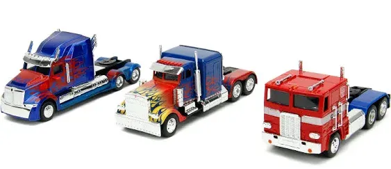 JADA TRANSFORMERS OPTIMUS PRIME 1/32 DIECAST MODEL CAR SET OF 3 PIECES 33396