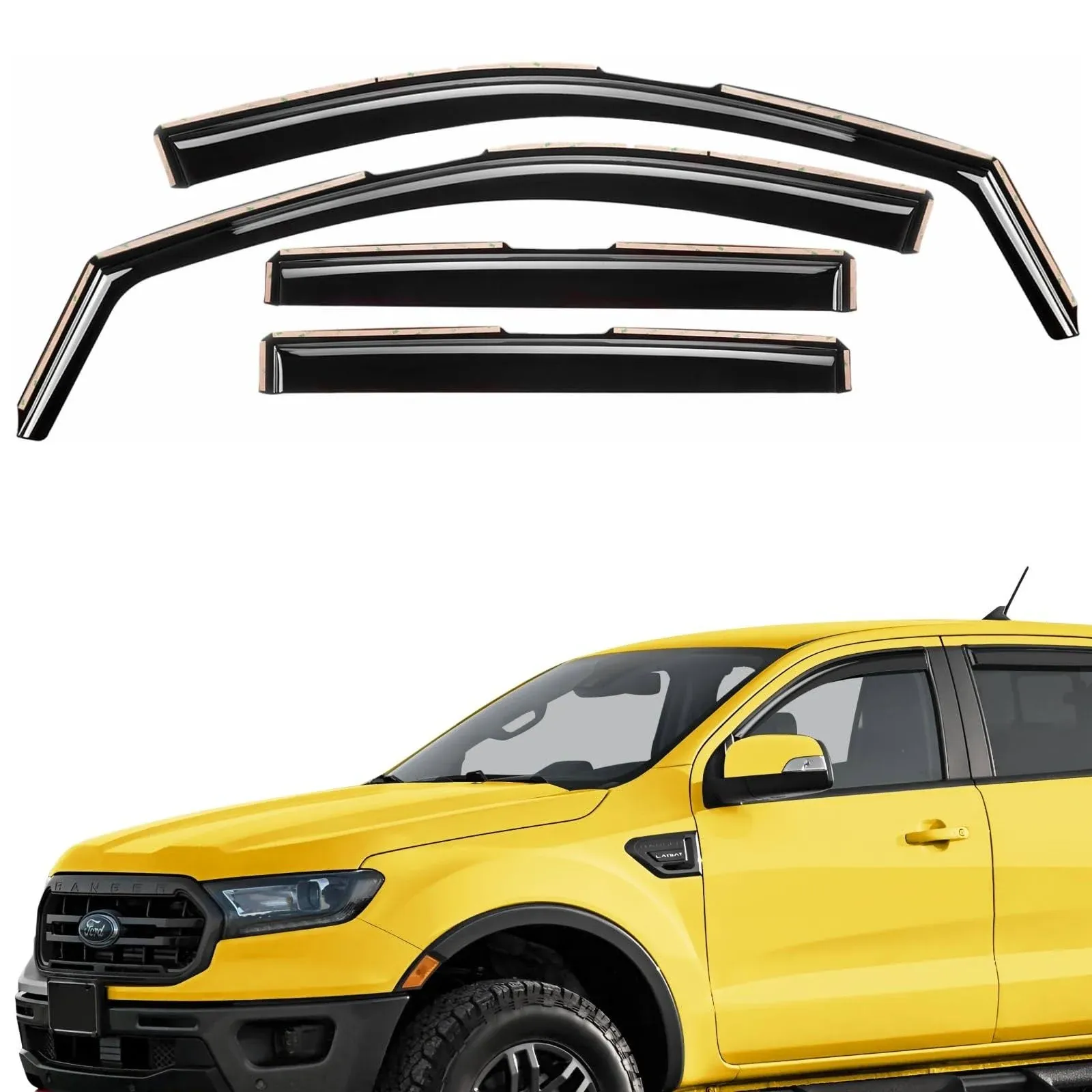 Extra Durable Window Deflectors In-Channel Window Visors Rain Guards Fit for Ford Ranger 2019-2023 SuperCrew, Sun Visors, Wind Vent Visors, Window vent shades, Exterior Car Accessories - 4 pcs. AG0209