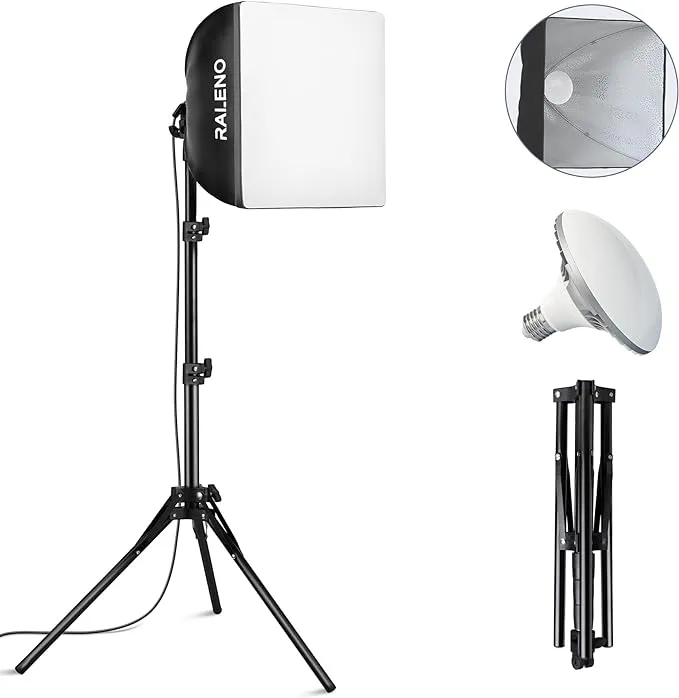 RALENO Softbox Lighting Kit, 16'' x 16'' Photography Lighting for TikTok with LED Bulb (50W | 5500K | 97 CRI | TLCI≥97), Continuous Lighting for Video Recording & Photography Shooting | Model: PS075