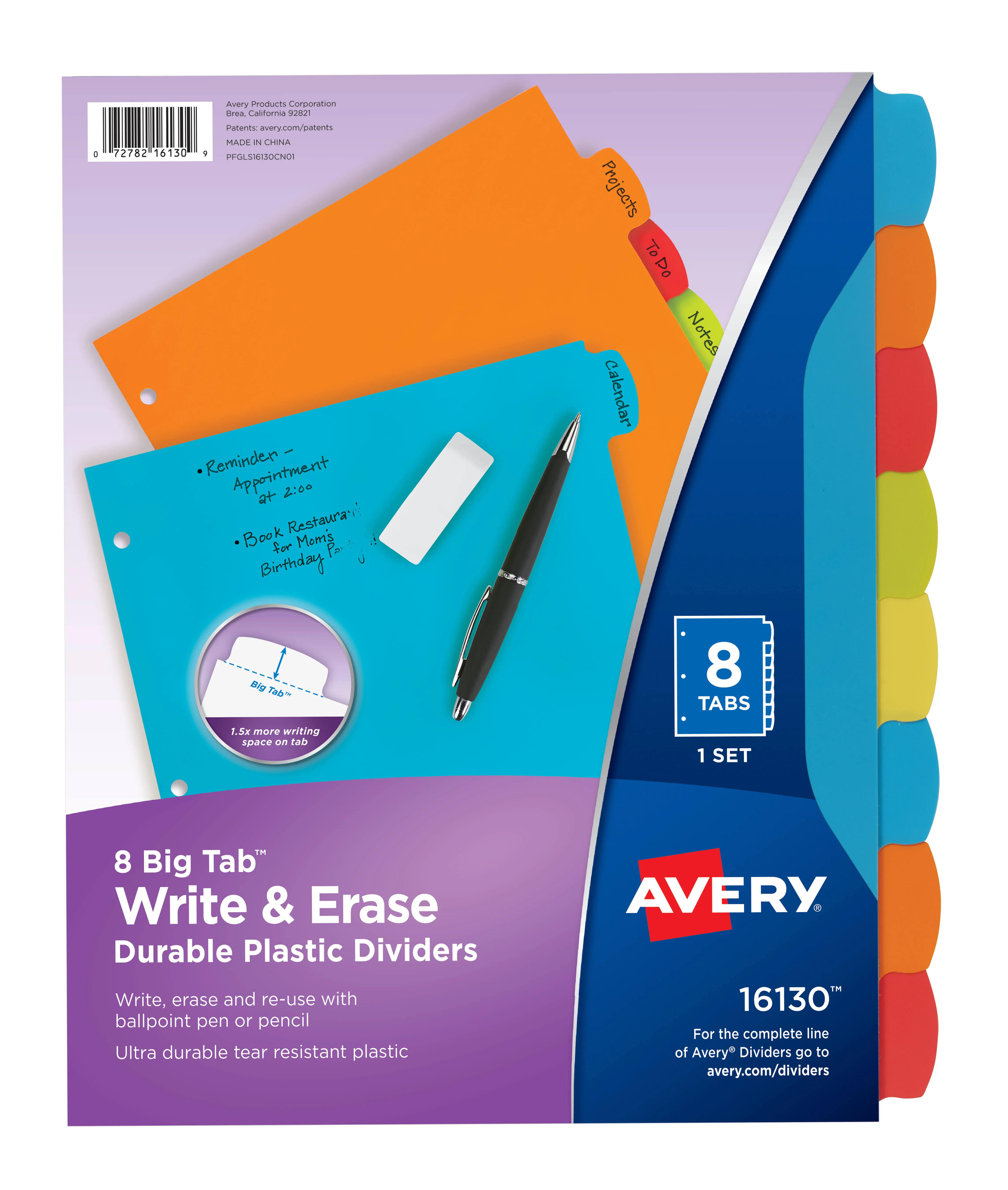 Avery Big Tab Write and Erase Durable Plastic Dividers 8-Tab Letter Assorted 1 Set