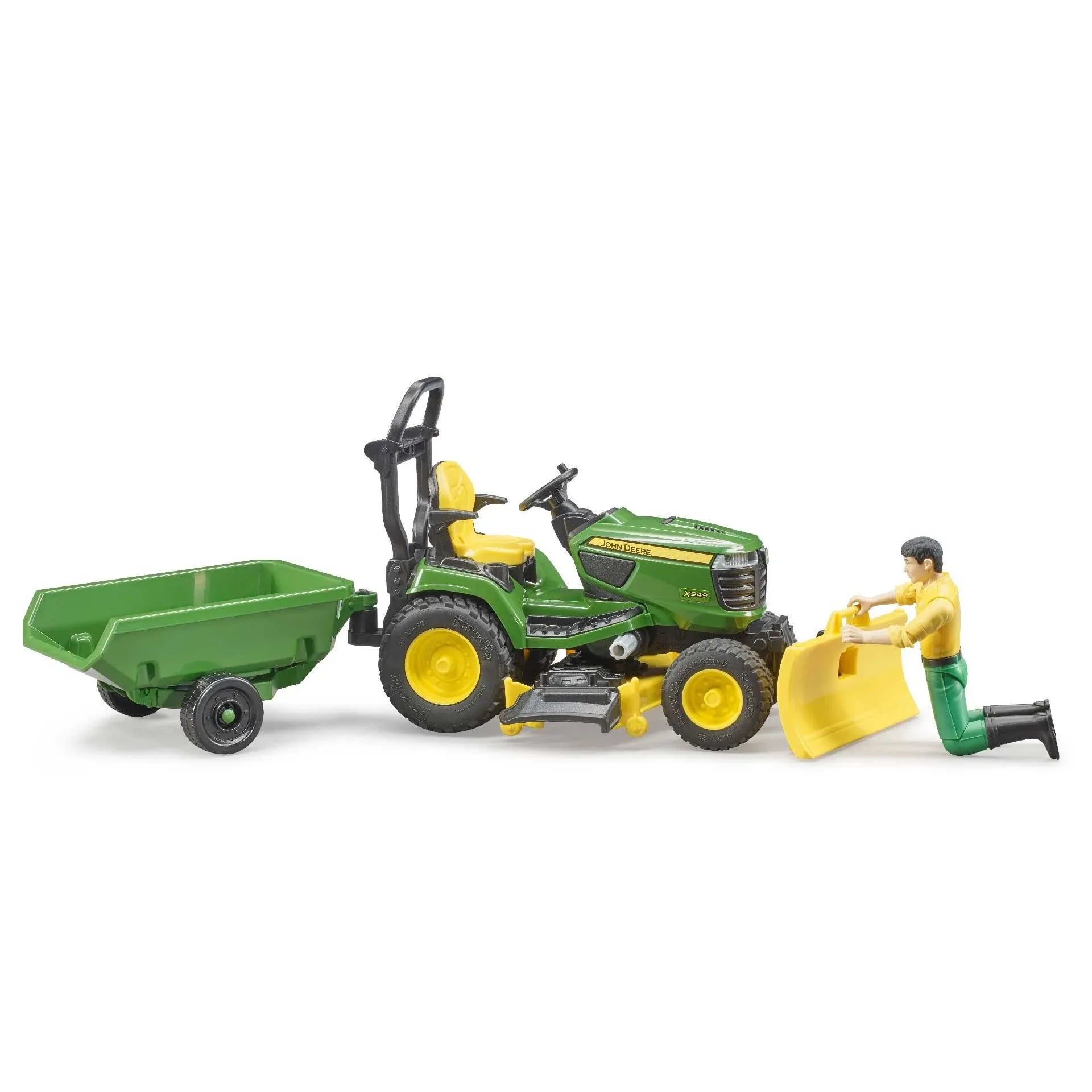 Bruder 09824 bworld John Deere Lawn Tractor w Trailer and Gardener