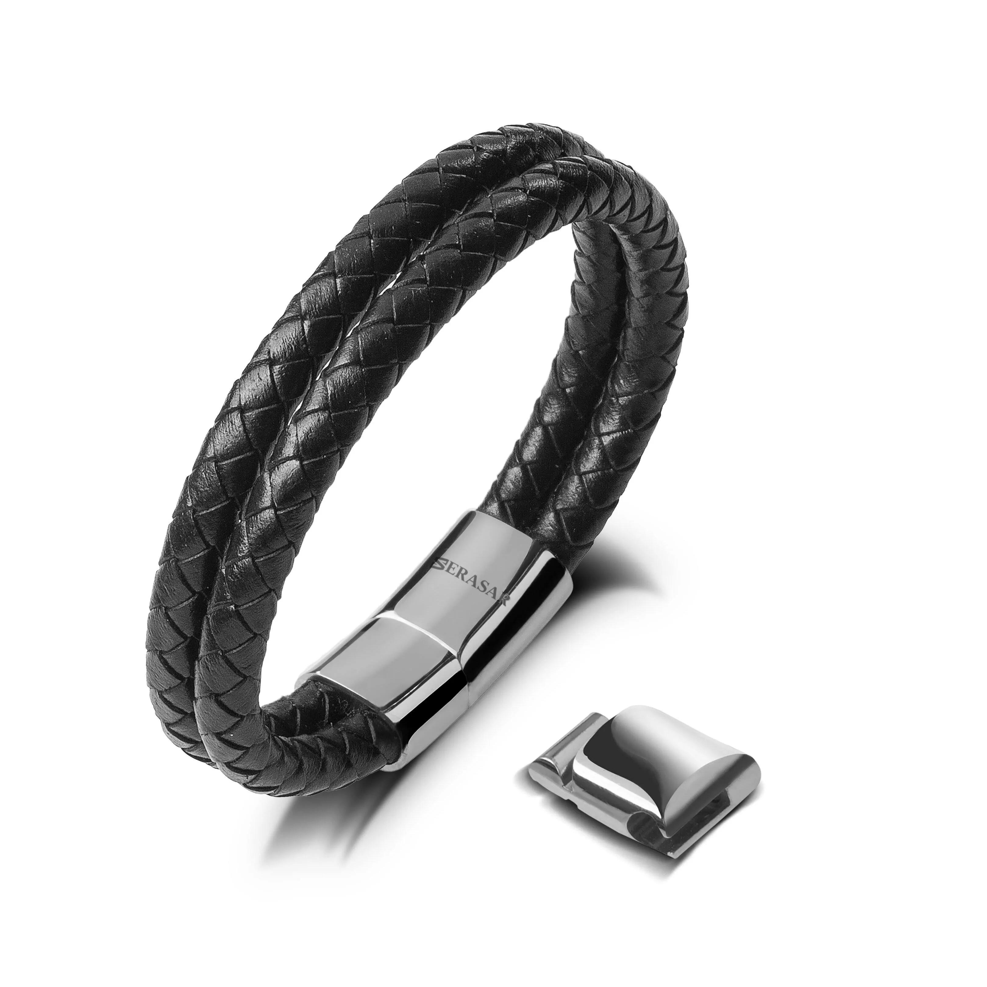 Serasar Premium Leather Bracelet Men | Stainless Steel Magnetic Clasp | Three ...