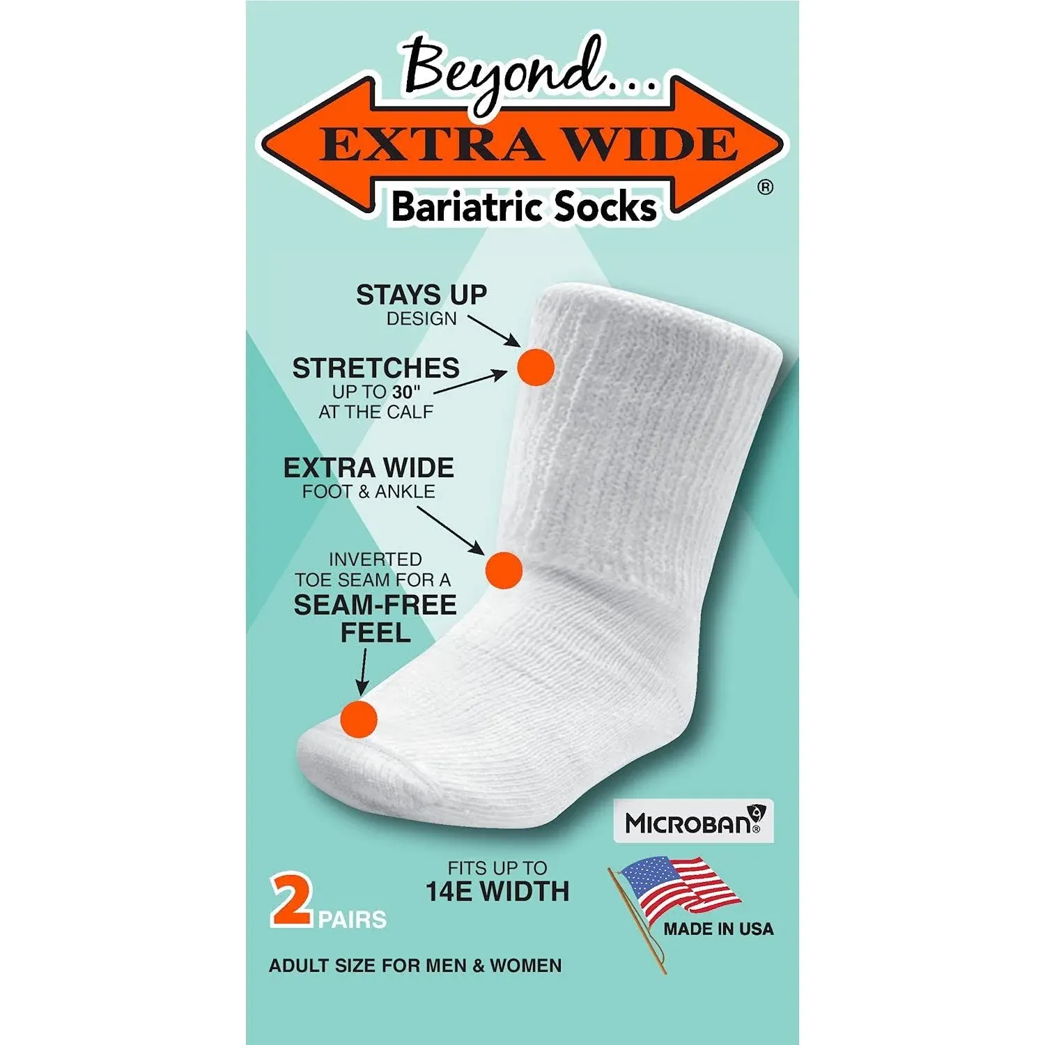 Extra Wide Bariatric Sock (2pk) White