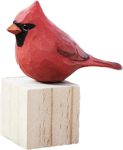 NC Northern Cardinal Bird Ornament Hand Carved Painted Wooden Statues for Home Decor