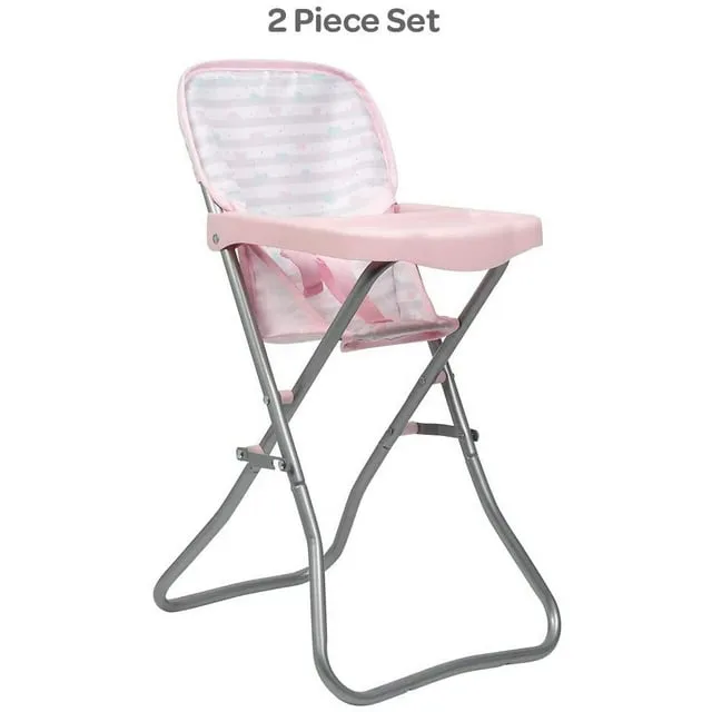 Adora Durable Pastel Pink Hearts Baby Doll High Chair 20.5” Suits Most Stuffed Animals, Plush Toys, and Dolls up to 16 inches Birthday Gift for Ages 3+