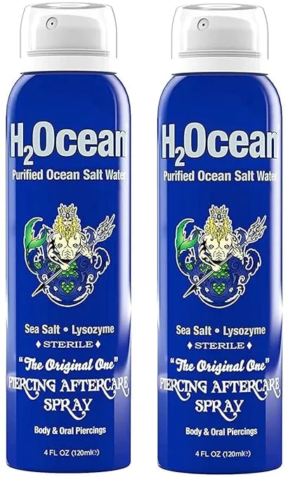 H2Ocean Piercing Aftercare Spray, Sea Salt Keloid & Bump Treatment, Wound Care Spray Organic Wound Wash For Ear, Nose, Naval, Oral Body Piercings 1.5Oz