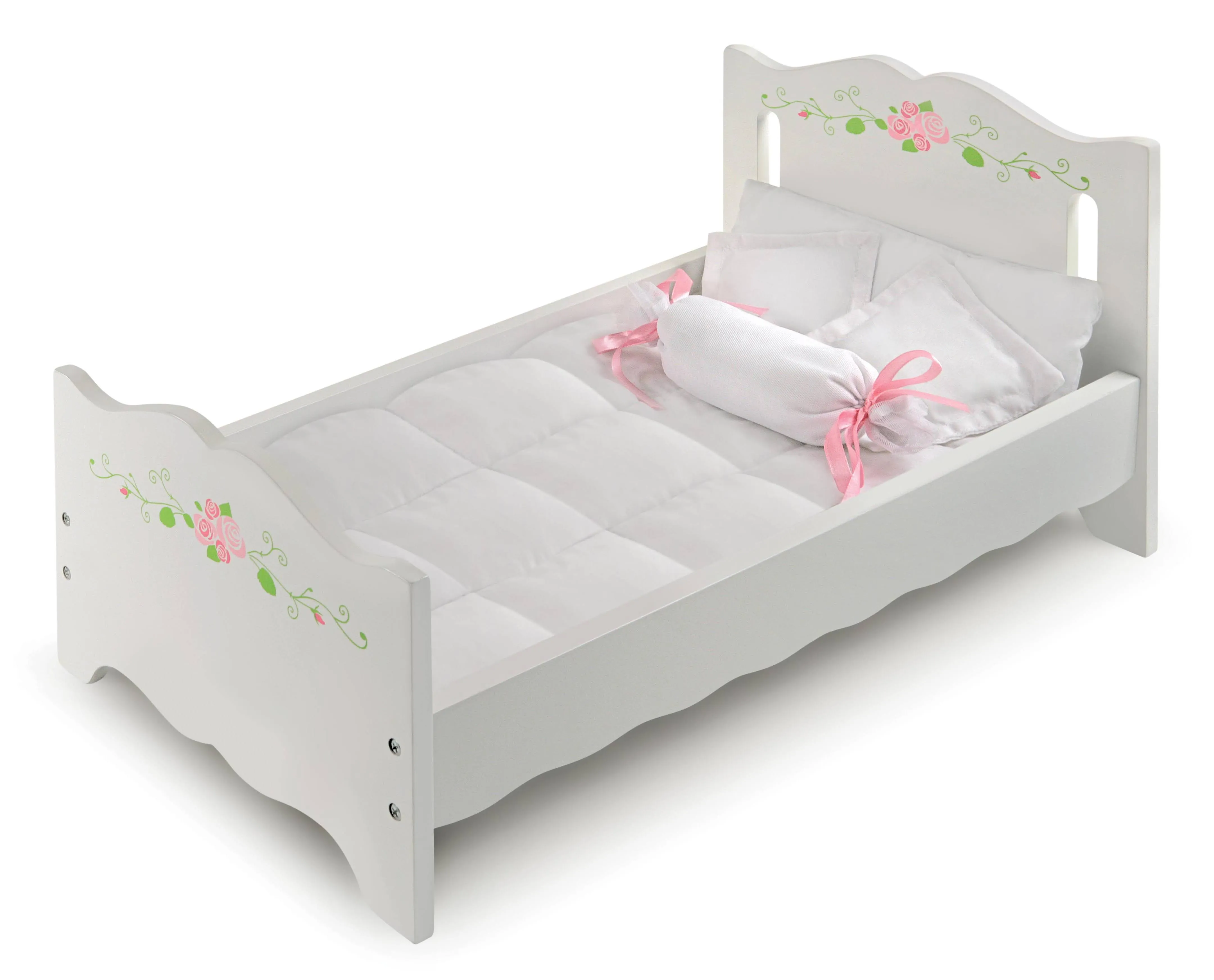 Badger Basket White Rose Doll Bed with Bedding