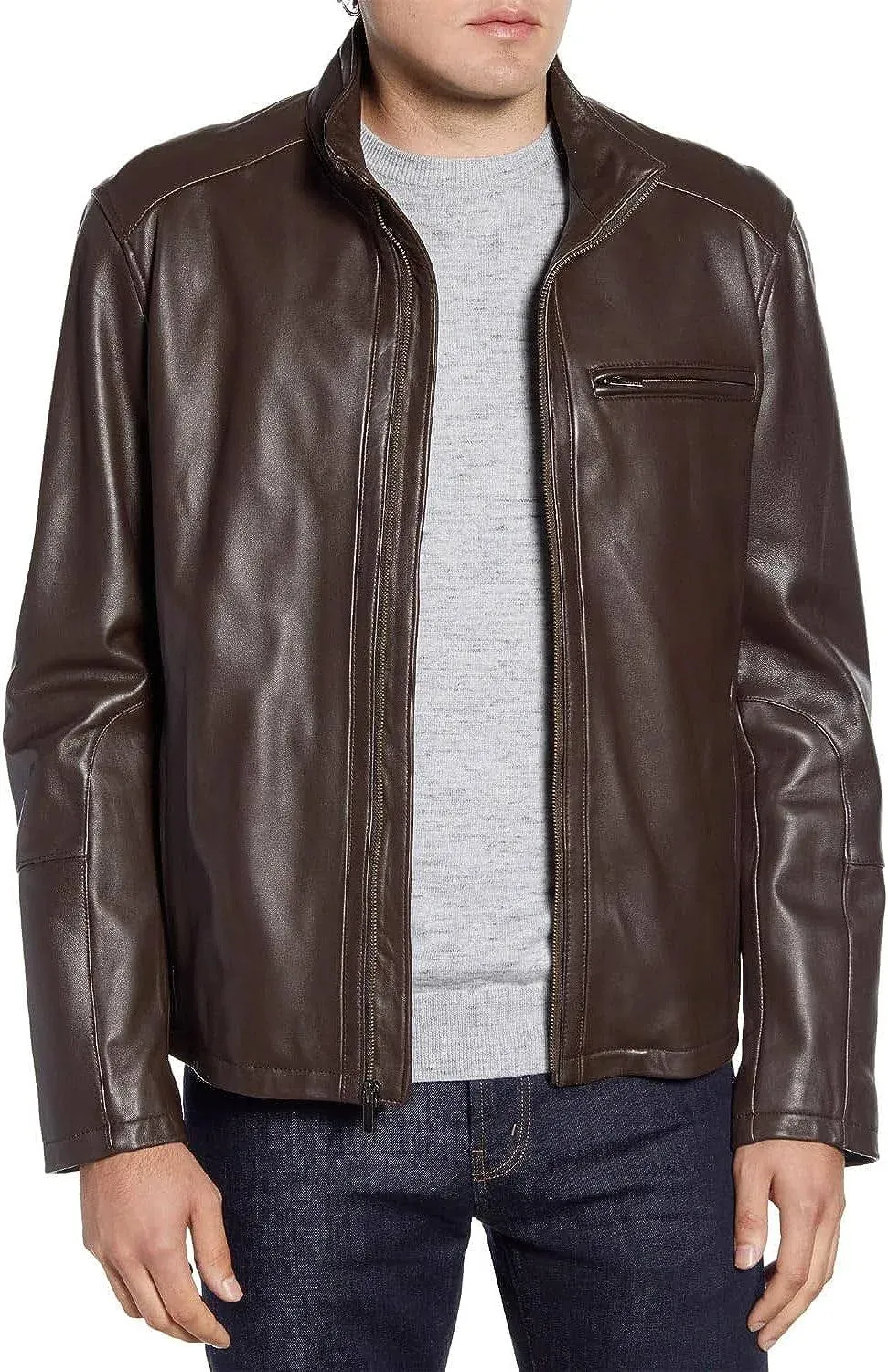 Cole Haan Smooth Leather Jacket - Java