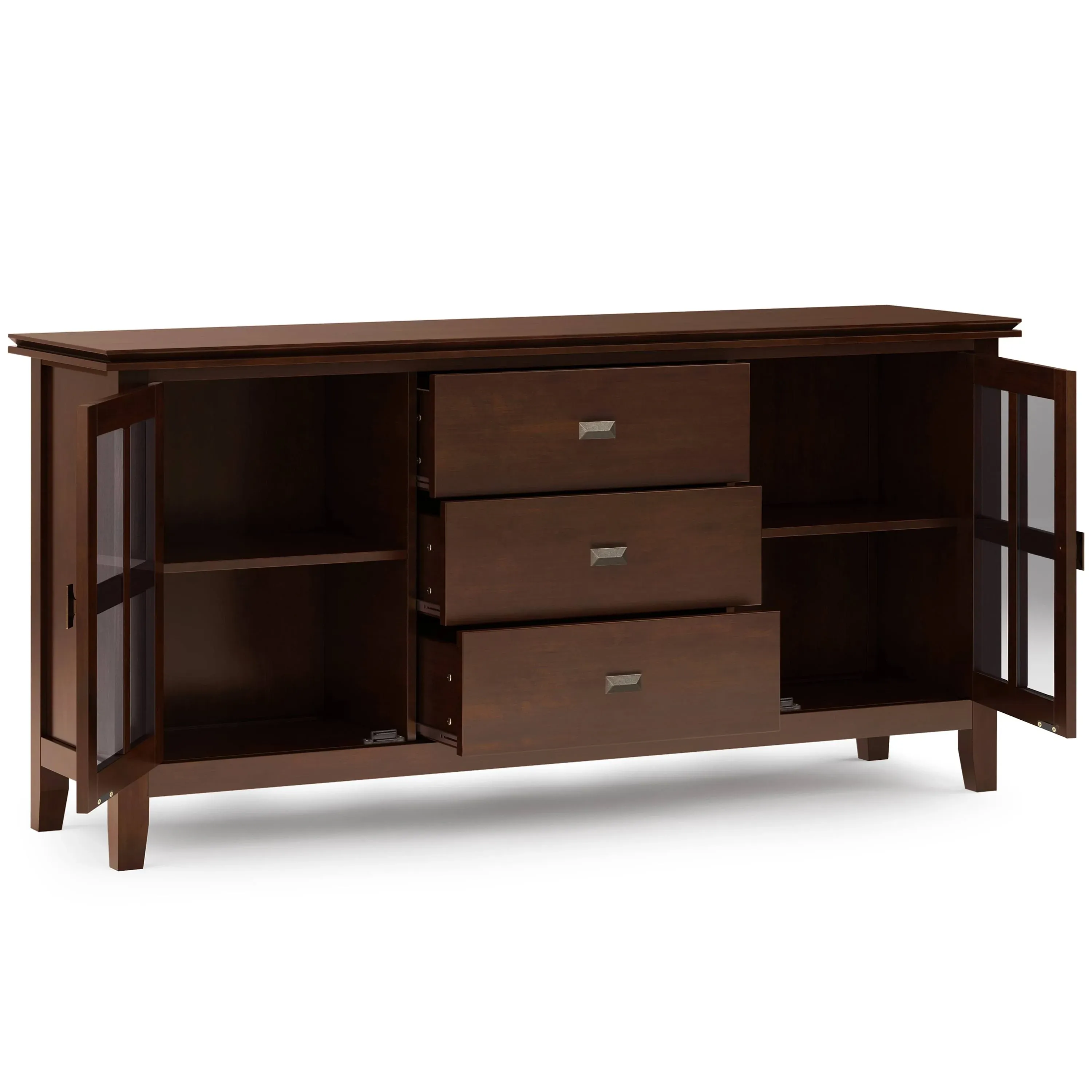 Artisan SOLID WOOD 60 in. Wide Contemporary Large Sideboard Buffet in Dark Chestnut Brown