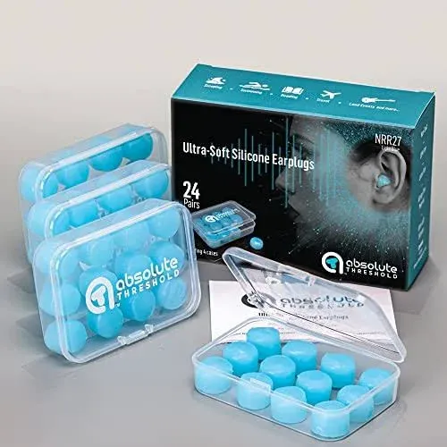 Threshold 24 Pairs Soft Silicone Earplugs for Sleeping, Swimming, Travel, Working, Studying, Snoring, Moldable, Reusable, Waterproof, Noise Reduction, Value Pack, Light Blue