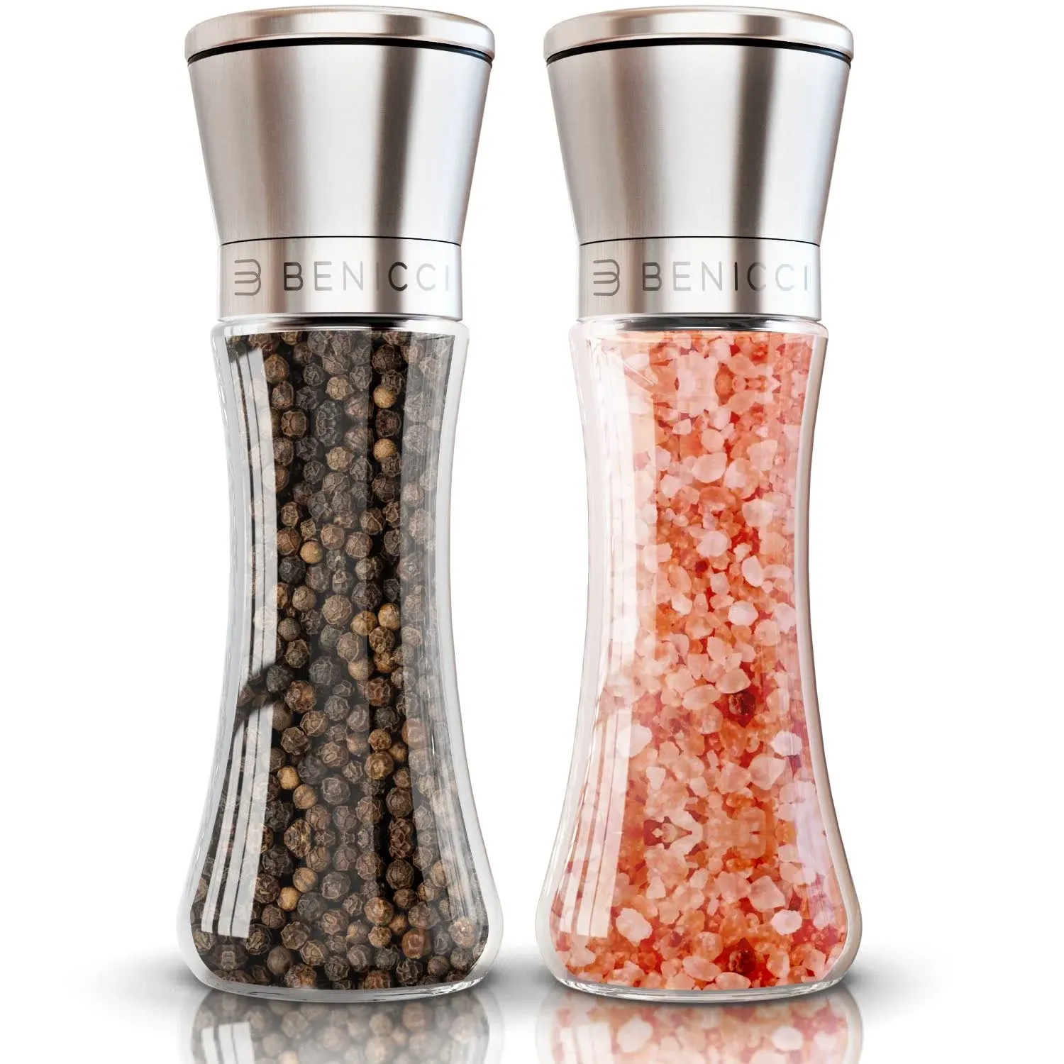 Benicci Premium Salt and Pepper Grinder Set of 2 - Two Refillable, Stainless ...