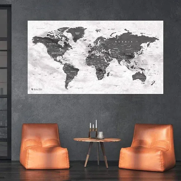 World Map XXL 51 X 28 Inches, Travel Pin Board with Fleece Surface in Modern Wal