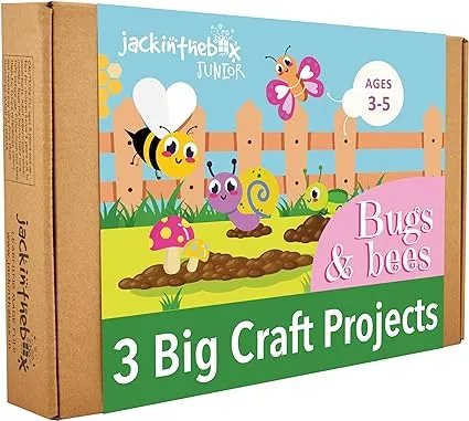 jackinthebox Bugs & Bees Themed Art & Craft Kit, 3in1 Craft Kit - Bugs Butterflies Caterpillar DIY Creative Activity, No Mess Art for Kids, Craft Kits & Supplies, Gifts for Boys & Girls Ages 3 4 5