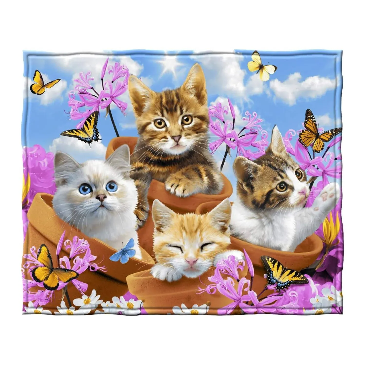 Garden Wonder Kittens Fleece Throw Blanket