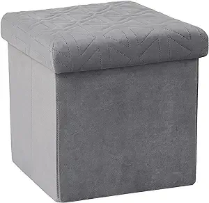 PINPLUS 12.6" Pack of 2 Velvet Ottoman Storage Cube, Folding Toy Chest Box for Bedroom,Footstool Seat for Living Room(Grey)