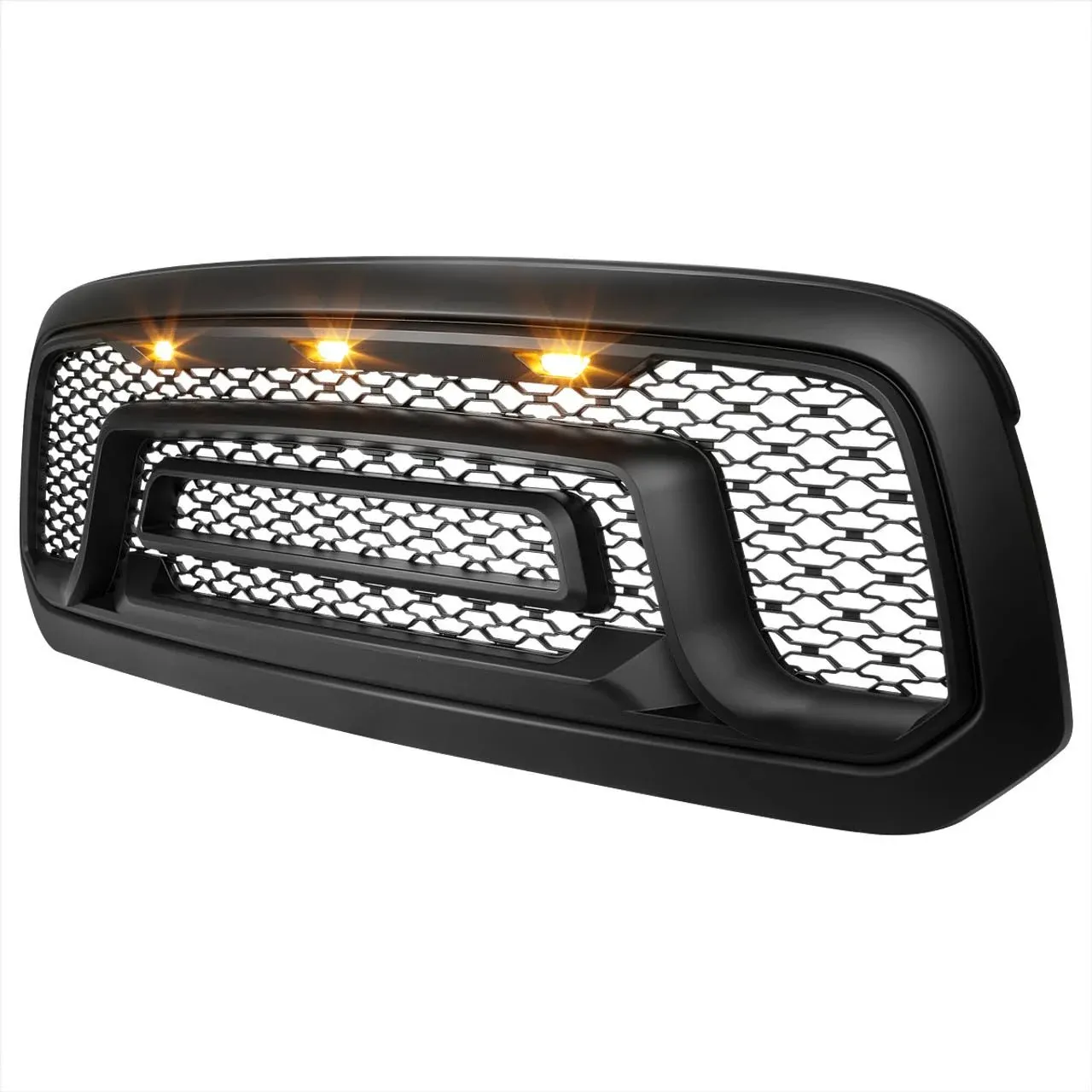 Spec-D Tuning 2013-2018 Dodge Ram 1500 Rebel Style Front Hood Grille w/ Amber LED ...