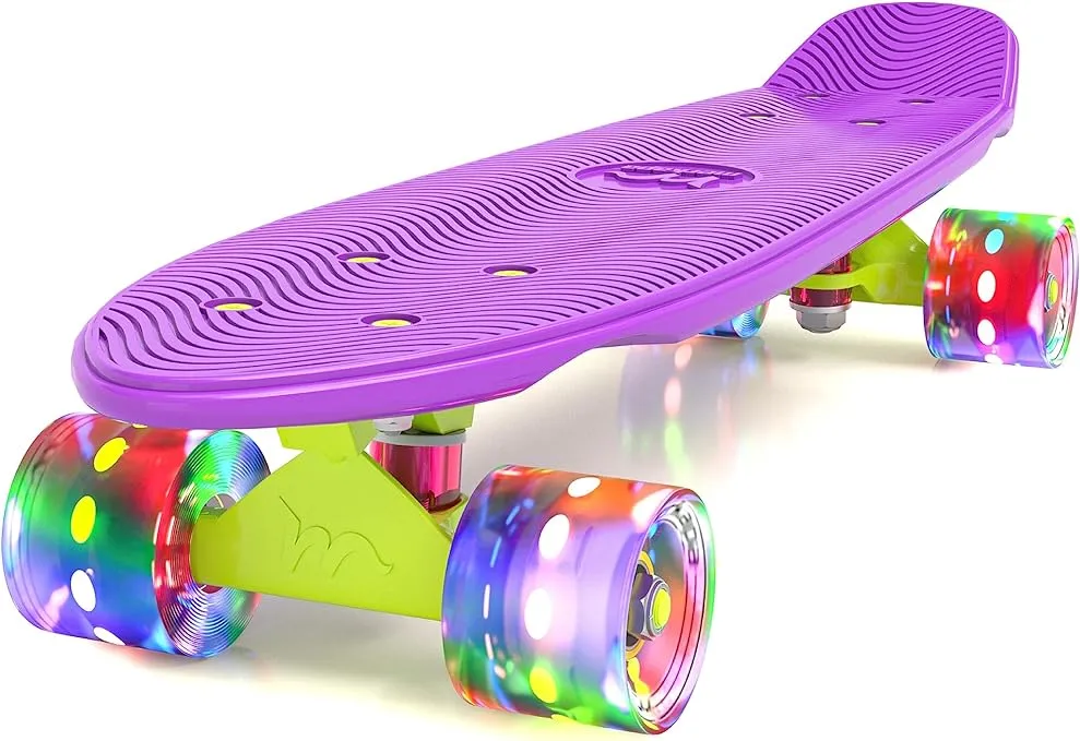 (Purple) - Merkapa 60cm Complete Skateboard with Colourful LED Light Up Wheels