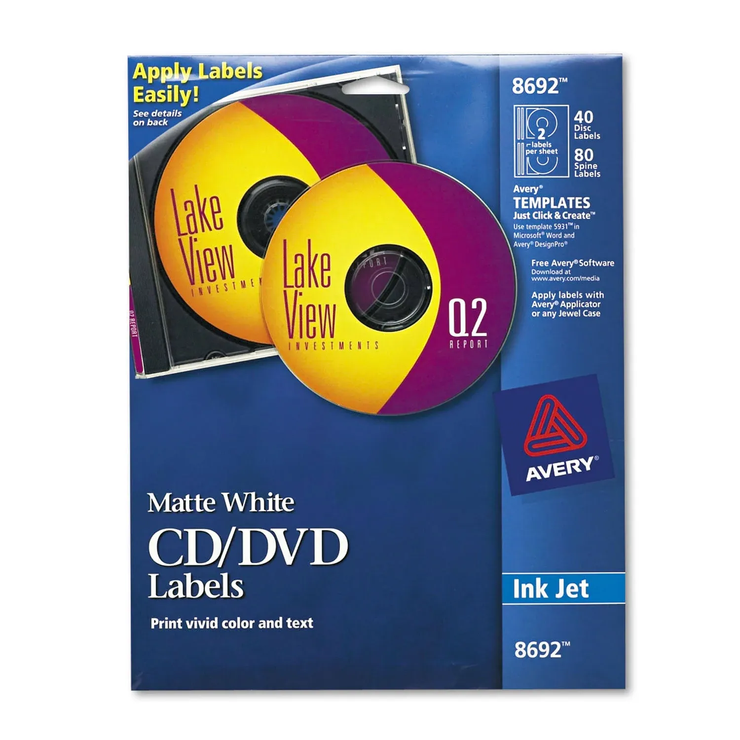 Avery CD Labels, Permanent, Matte, 40 Face Labels & 80 Spine Labels (8692) 40 / Pack