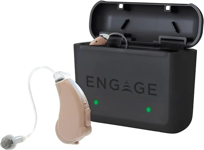 Lucid Hearing Engage Rechargeable OTC Hearing Aids - Compatible With iPhone, Lucid Hearing APP, and Bluetooth - Splashproof - Discrete - Engineered and Designed in the USA (Black)